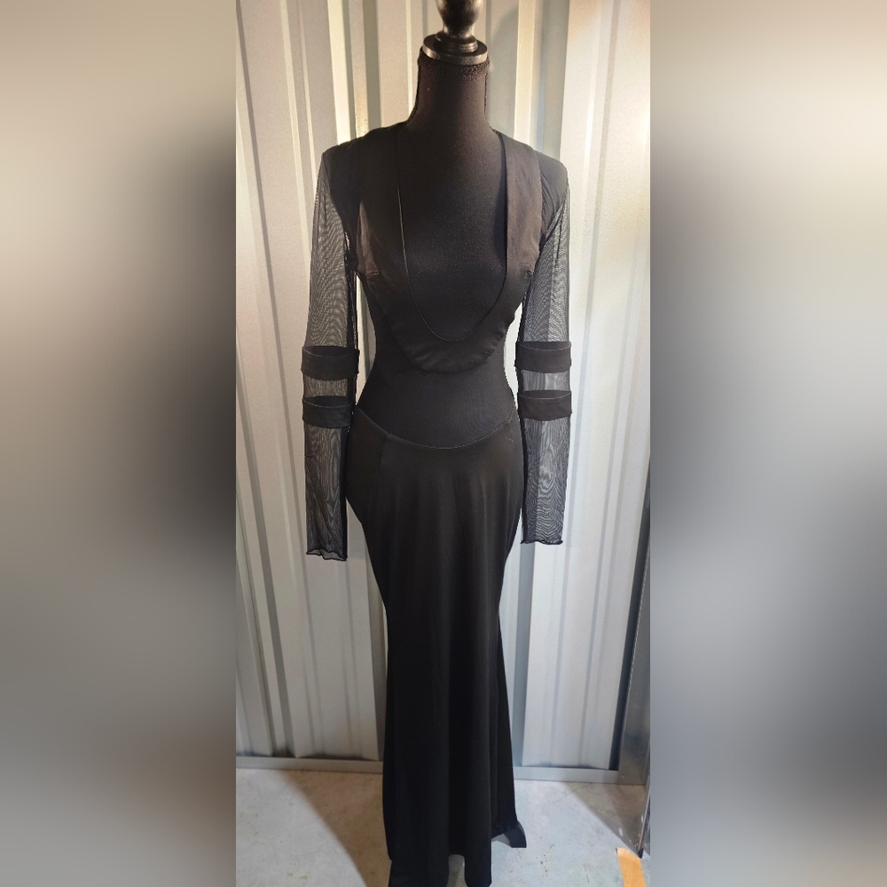 Fashion Nova Black Long Sleeve Dress with Mesh Detail